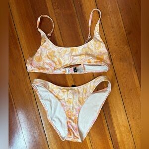 Triangl Floral Bikini Set Peach Pink Yellow Size Small